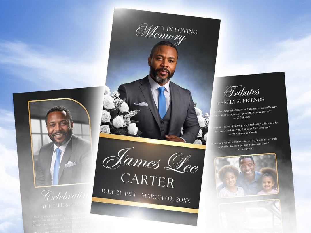Obituay Programs Mens Funeral Program Template – Elegant Obituary Trifold (canva ...