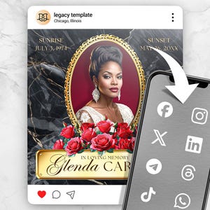 Modèle de carte pour décès funéraires - Annonce de décès sur les réseaux sociaux - Message commémoratif modifiable sur Canva - Design créatif souvenir amoureux.