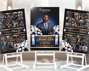 Funeral Photo Board Template – Memorial Collage, Editable Canva Poster (PDF)