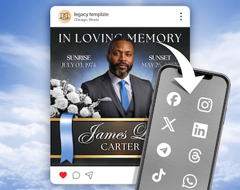 Plantilla elegante para anuncio de funeral – Invitación conmemorativa para redes sociales (editable en Canva)