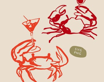Crab SVG, Martini Summer Sublimation, Marine Animals PNG, Coquette Martini Clipart, Beach Sublimation PNG, Fisherman Aestetic, Crab png Art