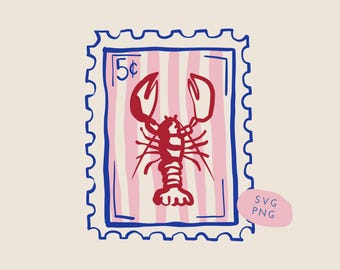 Homard lunatique SVG, sublimation crustacé, décoration sur le thème de l'océan, PDF esthétique pêcheur, timbre à sublimation d'été nautique côtier