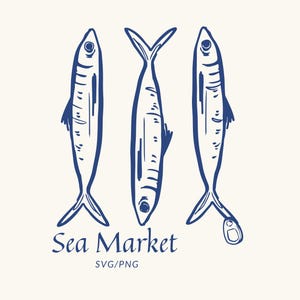 Sardine SVG Clipart, Fisherman Astetic Tshirt, Sardines Social Club, Sea Ocean Wall Art, Folk Art Print, Tinned Sardines, Hand Drawn Sardine