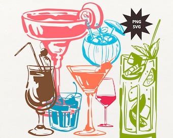 Boissons fantaisistes pour un menu ou une invitation, Clipart icônes SVG et PNG, icônes de fête Coquette d'été