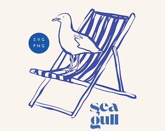 Whimsical Seagull SVG, Maritime Living Seagull PNG, Fisherman Whimsical Clipart, Hand Drawn Seagull, Summer Wardrobe Sublimation Design
