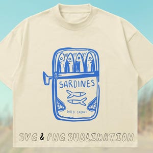 Sardine SVG PNG, Fischer Ästhetik, Maritime wunderliche Clipart, Hand gezeichnet Canva Icones, Sardinen können drucken, Küsten Coquette Strand