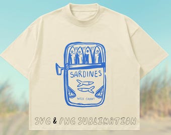 Sardine SVG PNG, Fisherman Aesthetic, Maritime Whimsical Clipart, Hand Drawn Canva Icones, Sardines Can Print, Coastal Coquette Beach