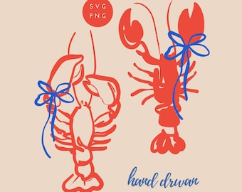 Fishermen Astetic Lobster, Hand Drawn Lobster, Sublimation Lobster PNG, Messy Coquette Lobster SVG, Summer Coquette PNG, Minimalistic Summer