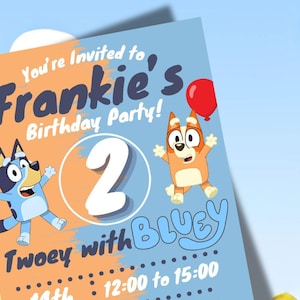 Personalised Bluey Second Birthday Invitation - Bluey Invite - Bluey and Bingo Party Invitation
