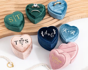 Gepersonaliseerde hart fluwelen ringdoos, aangepaste verlovingsringhouder, ringdoos met dubbele sleuf, voorstelringdoos, moderne ringdoos, trouwringdrager