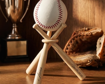Personalized Wooden Baseball Bat Display Stand, Father's Day Gift, Engraved Name baseball Holder, Custom Coach Gift, Sports Decor Gift