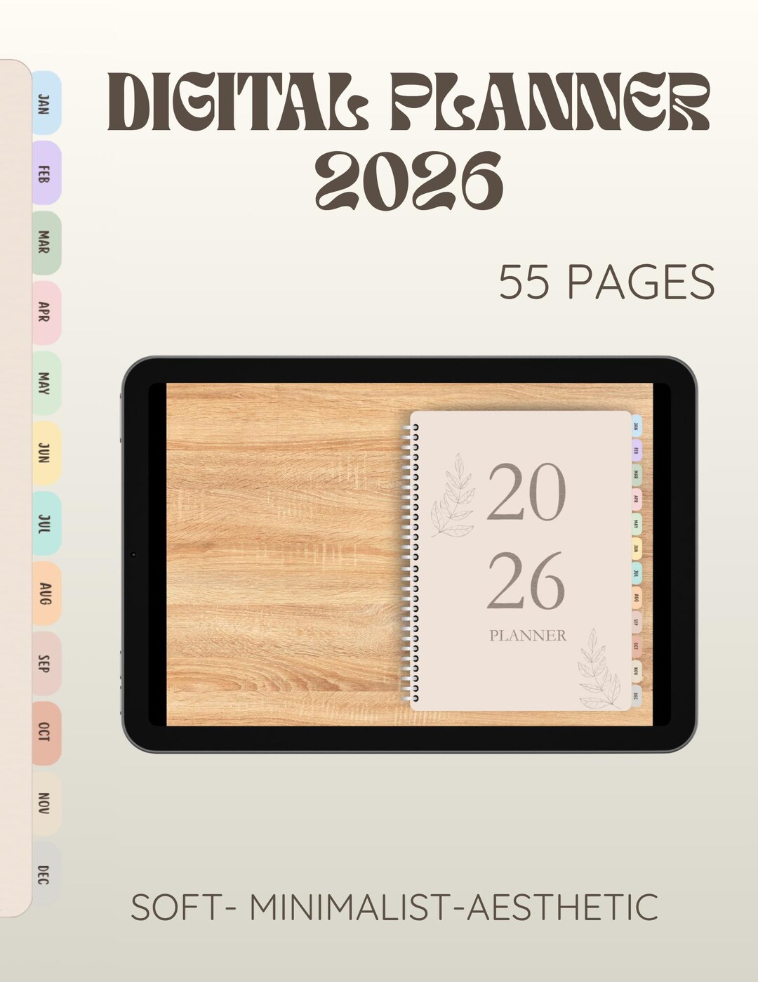2026 Digital Planner Beige Minimal • Linked Hyperlinked Agenda ...