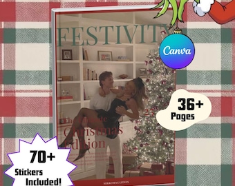 Luxury Christmas Magazine Template – Editable Canva Digital Download for Couples, Families & Friends • Holiday Keepsake Photo Magazine
