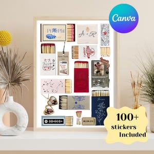 Plantilla de póster de caja de cerillas personalizada en Canva / Descarga digital personalizable con más de 100 pegatinas / Regalo único para parejas o decoración del hogar