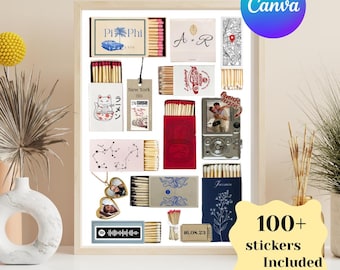 Personalized Matchbox Poster Canva Template | Customizable Digital Download with 100+ Stickers | Unique Couples Gift or Home Decor