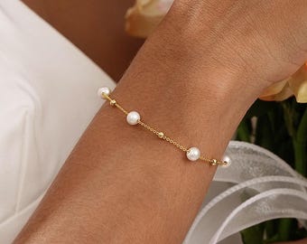Natuurlijke zoetwaterparelarmband, minimalistische parelarmband, bruiloftarmband, bruidsmeisjescadeaus, verjaardagscadeaus, moedercadeaus voor haar