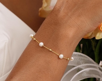 Natuurlijke zoetwaterparelarmband, minimalistische parelarmband, bruiloftarmband, bruidsmeisjescadeaus, verjaardagscadeaus, moedercadeaus voor haar