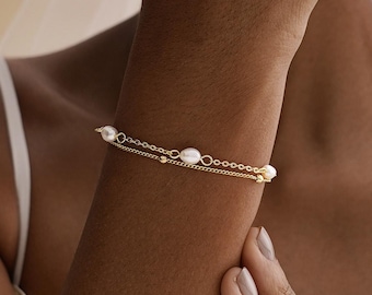 Real Freshwater Pearl Bracelet, Double Layer Beads Pearl Bracelet, Pearl Bracelet, Wedding Bracelet, Birthday Gift, Bridesmaid Gift for Her