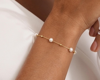 Natural Freshwater Pearl Bracelet, Minimalist Pearl Bead Bracelet, Bride Bracelet, Wedding Gift, Birthday Gift, Bridesmaids Gifts for Her