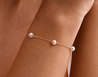 Natural Freshwater Pearl Bracelet, Dainty Pearl Bead Bracelet, Wedding Jewelry, Bridesmaids Gifts, Birthday Gift, Christmas Gifts for Her