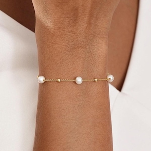 Natural Freshwater Pearl Bracelet, Minimalist Pearl Bead Bracelet, Bride Bracelet, Wedding Gift, Birthday Gift, Bridesmaids Gifts for Her