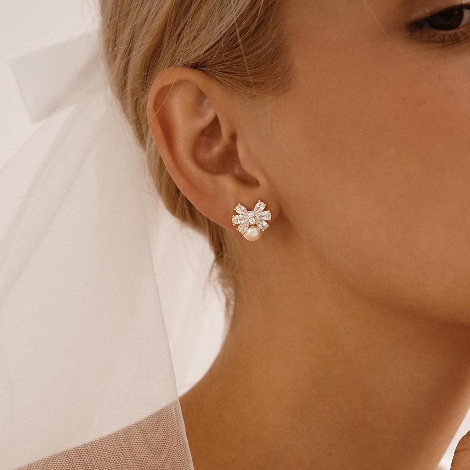 Orecchini A Fiocco Con Perle E Cristalli Rossi – Gioielli Natalizi Per Donna – Senza Nichel – Regalo Festa O Inverno - 2
