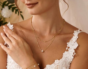 Freshwater Pearl Jewelry Set, Dainty Pearl Necklace, Wedding Bracelet, Bridal Earrings, Wedding Jewelry Set, Bridesmaid Gifts, Gift for Her