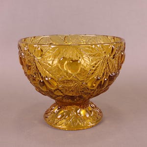 Josef Inwald Barolac Amber Glass Jardiniere | 1940s Czech Satin Pressed Glass | Cherry Pattern Footed Bowl