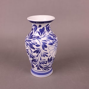 Hand-Painted Blue and White Ceramic Vase | Delft Style Pottery | Floral Decorative Vase for Traditional or Rustic Interiors