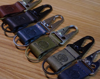 The Ridge Keychain | Tactical Keychain | Carabiner | Military Spring Hook | Leather Keychain | Leather Keyring | Key Fob | Veg Tan Leather