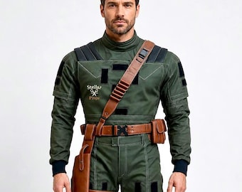 Combinaison de vol Cospaly inspirée du costume de chasseur de primes Din Djarin avec ceinture en cuir