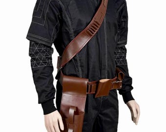 Disfraz de Din Djarin, el mandaloriano / Traje personalizado de cazarrecompensas de beskar / Traje de vuelo de Star Wars Mando con cinturón utilitario de cuero y funda