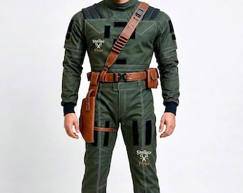 Cospaly Flight Suit Inspired By Din Djarin Bountry Hunter Costume with Leather Belt