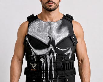 Leather Tactical Vest inspired by Punisher Skull