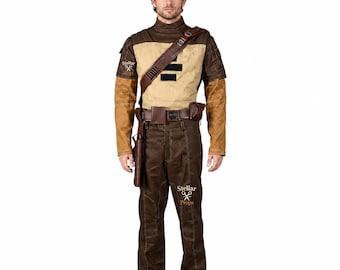 Op Mandalorian Bounty Hunter geïnspireerd cosplay vluchtpak met leren holsterriem