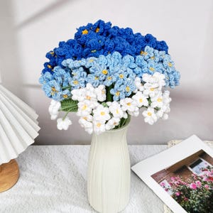 Handmade Crochet Forget me nots,Forget me not Bouquet,Crochet Desk Decor,Flower Arrangement,Mother&#39;s Day/Birthday/Wedding/Anniversary Gifts
