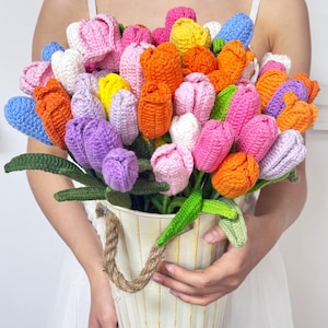 Handmade Crochet Tulips,Crochet Tulip Bouquet,Home Table Decor,Flower Arrangement,Mother&#39;s Day/Thanksgiving Day Gift,Birthday Gift for her