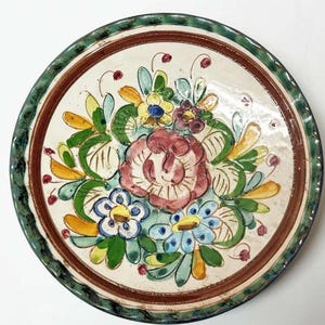Vintage dekorativer handbemalter Keramik Wandteller aus Italien