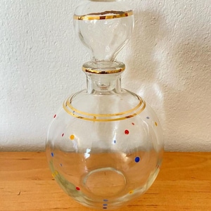 Beautiful glass carafe with colorful dots from the 50s