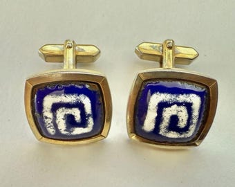 Boutons De Col Anciens Sulfure Bleu De France & Blanc - Art Déco, Paire 1 Cm, état Excellent