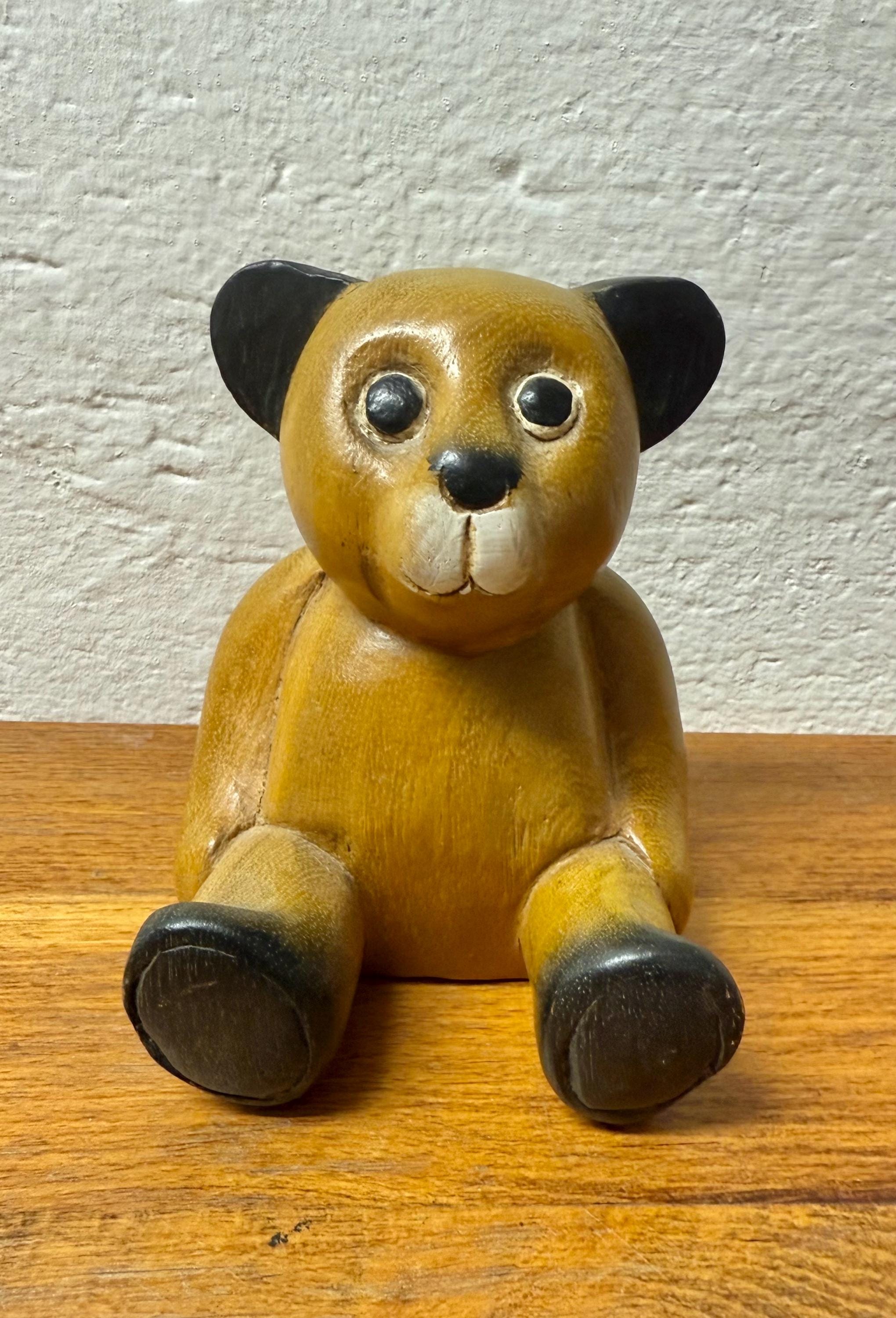 Vintage Cute Carved Wooden Teddy Bear as Decoration - Etsy