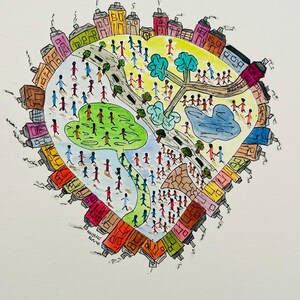 Obra de arte original única, pintada à mão e assinada. Montado em quadro de arte A3. Da minha coleção 'From the Heart' (Houses) da primavera de 2025