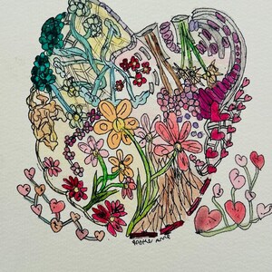 Obra de arte original única, pintada à mão e assinada. Montado em quadro de arte A4. Da minha coleção 'From the Heart' (Flowers) da primavera de 2025