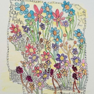Obra de arte original única pintada à mão e assinada. Montado em quadro de arte A3. Da minha coleção de flores da primavera de 2025