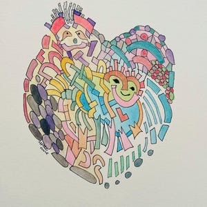 Obra de arte original única pintada à mão e assinada. Montado em quadro de arte A3. Da minha coleção 'From the Heart' (Faces) da primavera de 2025