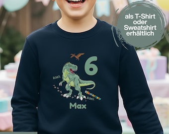 Geburtstagsshirt Dinosaurier mit Name & Zahl | Personalisiertes T-Shirt zum Kindergeburtstag |  Geburtstagsoutfit Junge Mädchen Zahlenshirt