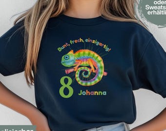 Geburtstagsshirt Chamäleon mit Name & Zahl | Personalisiertes T-Shirt zum Kindergeburtstag | Geburtstagsoutfit Junge Mädchen Sweatshirt