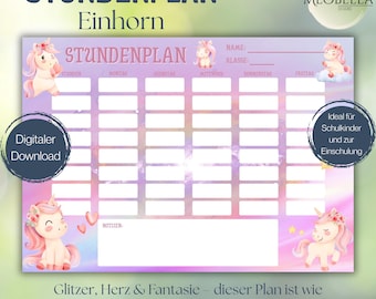 Timetable Template - Printable Timetable A4 Unicorn Primary School Children | Back-to-School Gift for Boys and Girls | Back-to-School Gift