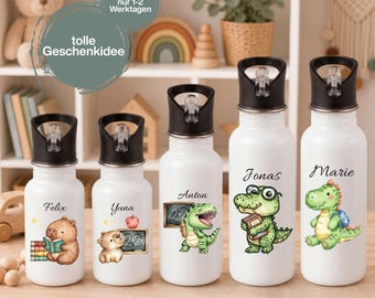 Personalisierte Trinkflasche Kinder mit Namen | Edelstahl Kinder Trinkflasche mit Strohhalm | Kindergarten Schule Kita Geschenk Einschulung