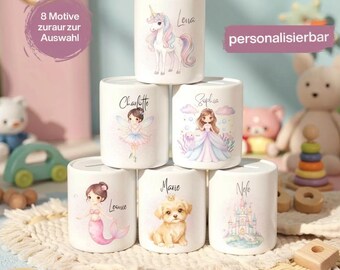Spardose für Mädchen mit Namen | personalisierte Kinderspardose | Geschenkidee Geburt Taufe Geburtstag Weihnachten | Sparschwein Kinder